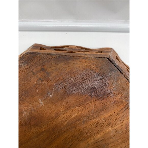 Vintage Octagonal Wood Serving 10.5" Tray Floral Center Hand Carved Artisan Boho - Picture 14 of 16